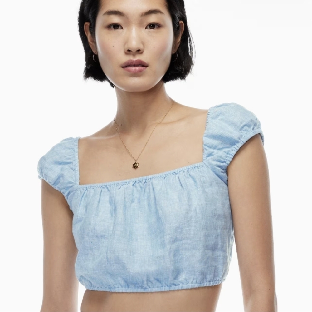 Aritzia Wilfred ethereal linen top small blue - Picture 3 of 14